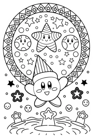 A coloring page of Kirby’s Celestial Festival Coloring Page