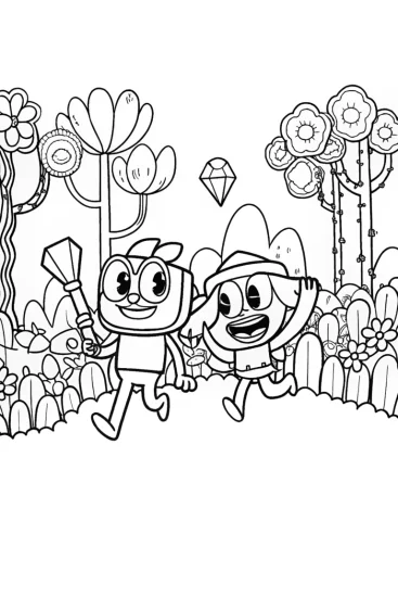 A coloring page of Bluey and Bingo’s Magical Treasure Hunt Coloring Page
