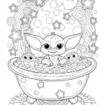 Baby Yoda’s Bubble Bath Adventure Coloring Page
