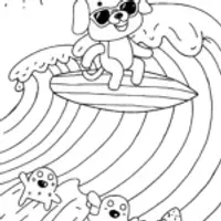 Surfer Dog’s Summer Adventure Coloring Page
