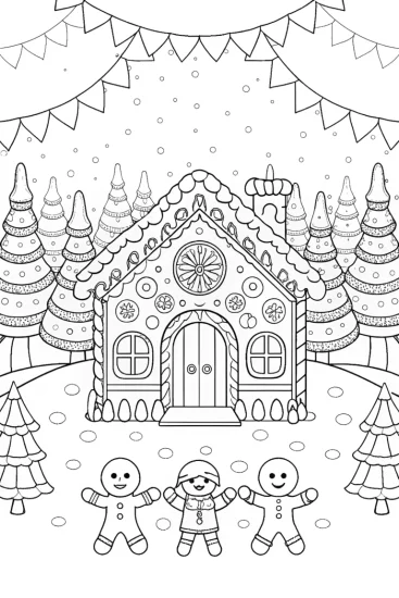 A coloring page of Gingerbread House Festival Coloring Page