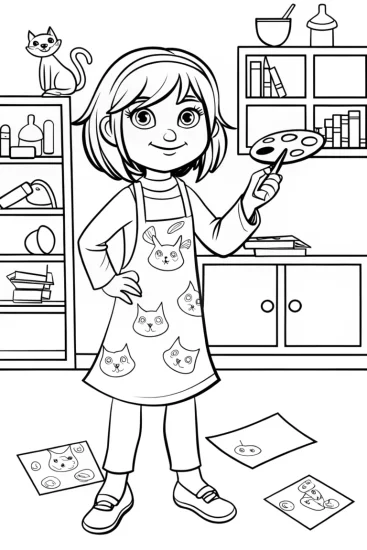 A coloring page of Gabby’s Cat Craft Studio Coloring Page