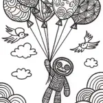 Huggy Wuggy’s Balloon Flight Coloring Page