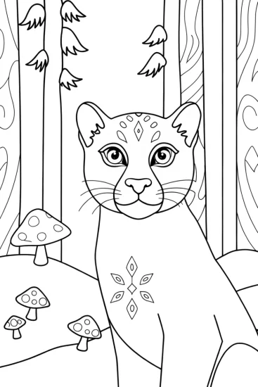 A coloring page of The Panther and the Spirit of the Forest Coloring Page