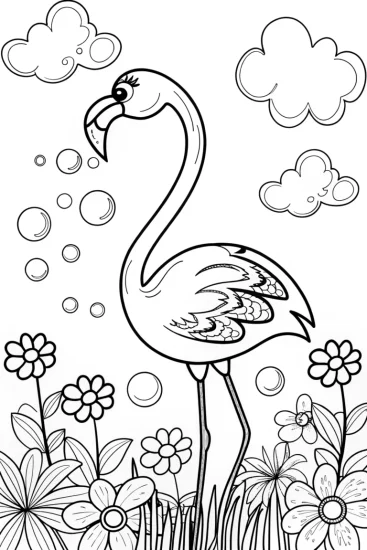 A coloring page of Flamingo Garden of Wishes Coloring Page