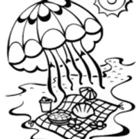 Jellyfish Picnic on the Beach Coloring Page
