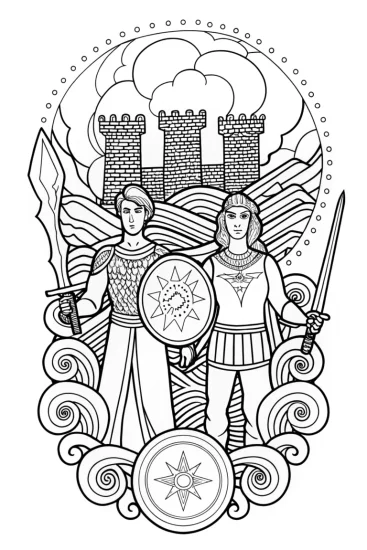 A coloring page of The Enchanted Guardians of the Nexus Coloring Page
