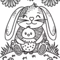 Bunny and Chick Snuggle Coloring Page