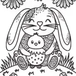 Bunny and Chick Snuggle Coloring Page