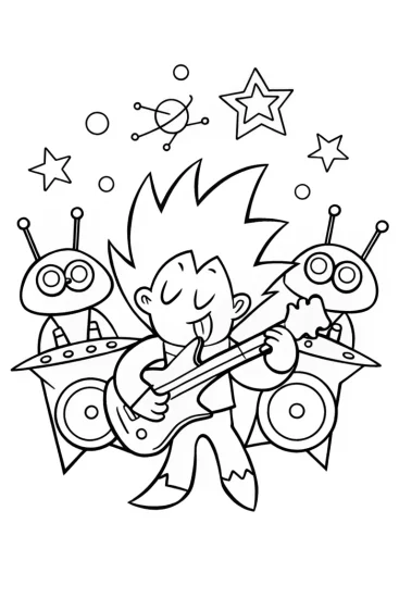 A coloring page of Goku’s Galactic Music Jam Coloring Page
