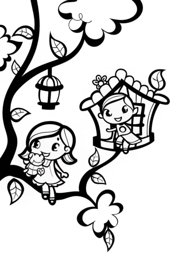 A coloring page of Bratz Adventure in a Magical Treehouse Coloring Page