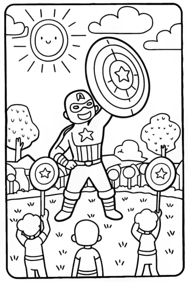 A coloring page of Captain America Shield Toss Coloring Page