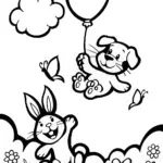 Springtime Balloon Adventure with Cat and Dog