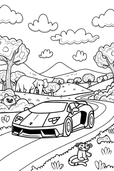 A coloring page of Lamborghini Safari Adventure Coloring Page