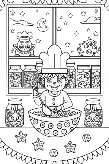 A coloring page of Goku’s Cosmic Culinary Adventure Coloring Page