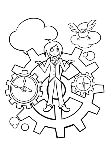 A coloring page of Riku’s Clockwork Adventure Coloring Page