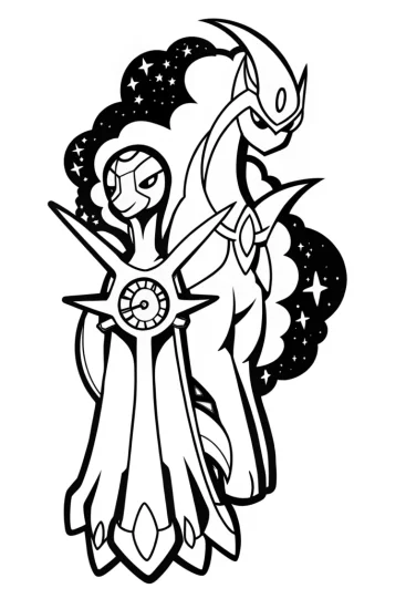 A coloring page of Celestial dance of dialga and palkia