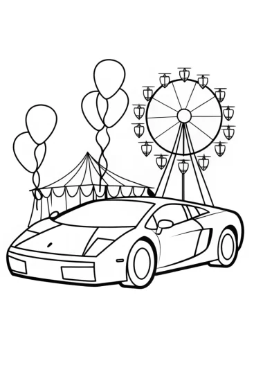 A coloring page of Lamborghini in a Carnival of Dreams Coloring Page