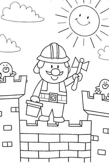 A coloring page of Bowser the cheerful construction buddy coloring page