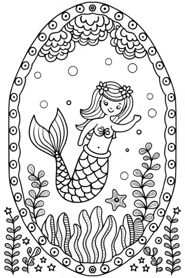 A coloring page of The Mermaid’s Enchanted Garden Coloring Page