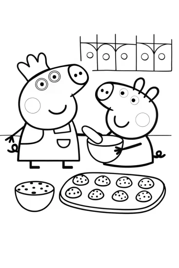 A coloring page of Peppa Pig’s Magical Baking Adventure Coloring Page