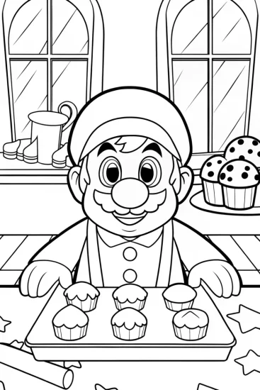 A coloring page of Mario’s Magical Bakery Adventure Coloring Page
