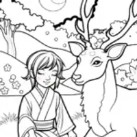 Demon Slayer and Mystical Guardian Coloring Page
