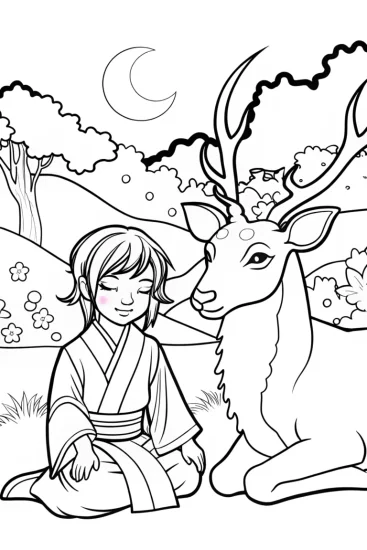 A coloring page of Demon Slayer and Mystical Guardian Coloring Page