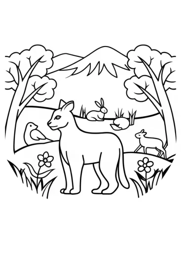 A coloring page of Black panther amidst nature’s harmony