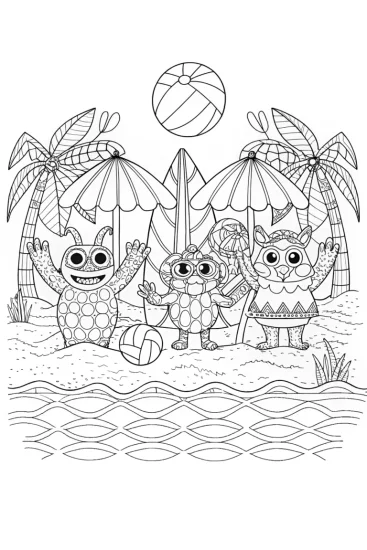 A coloring page of Monster Beach Party Coloring Page