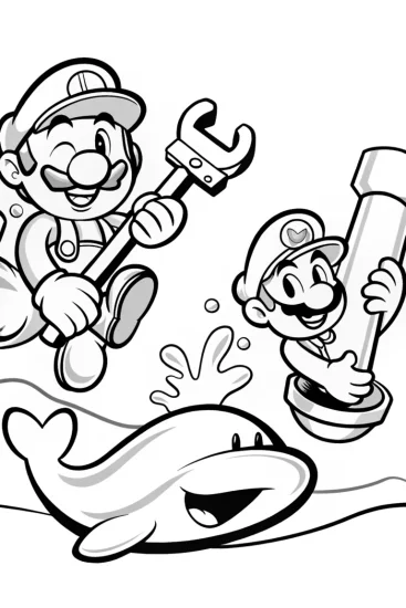 A coloring page of Mario and Luigi’s Plumbing Adventure Coloring Page