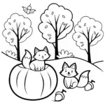 Playful Foxes in a Pumpkin Patch Coloring Page