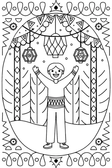 A coloring page of Miner’s Festival of Lights Coloring Page