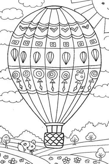 A coloring page of Easter egg balloon journey coloring page