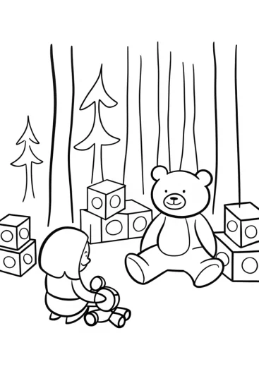 A coloring page of Huggy Wuggy’s Curious Adventure in a Toy Jungle