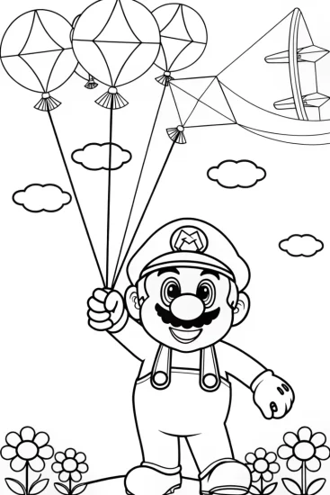 A coloring page of Mario’s Balloon Festival Coloring Page