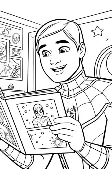 A coloring page of Miles Morales in the Sci-Fi Comic Lab Coloring Page