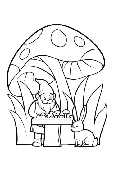 A coloring page of Gnome Artisan in His Garden Coloring Page