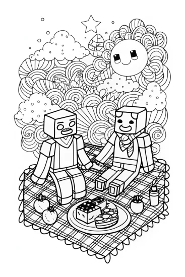 A coloring page of Minecraft Picnic Under the Stars Coloring Page