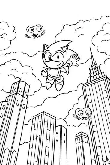 A coloring page of Sonic the Hedgehog’s Skyline Adventure Coloring Page