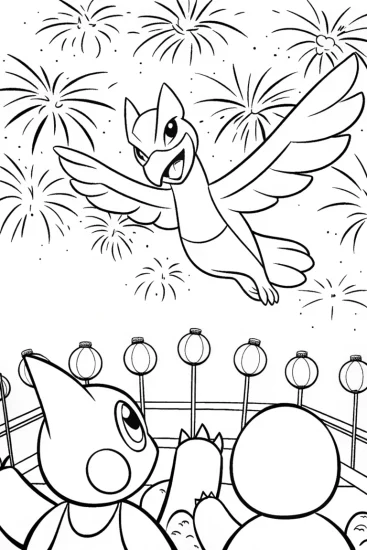 A coloring page of Lugia Festival Celebration Coloring Page