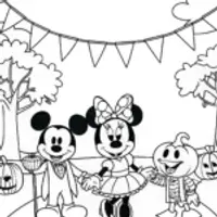 Mickey and Minnie Halloween Costume Coloring Page