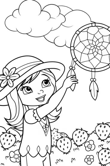A coloring page of Strawberry Shortcake’s Berry Dreamcatcher Coloring Page