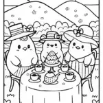 Chickens in a Cozy Tea Party Coloring Page
