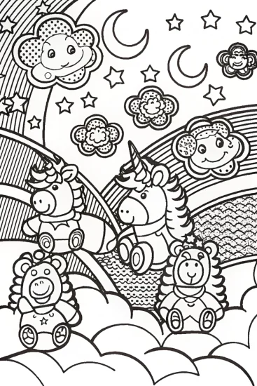 A coloring page of Care Bears’ Magical Dream Journey Coloring Page