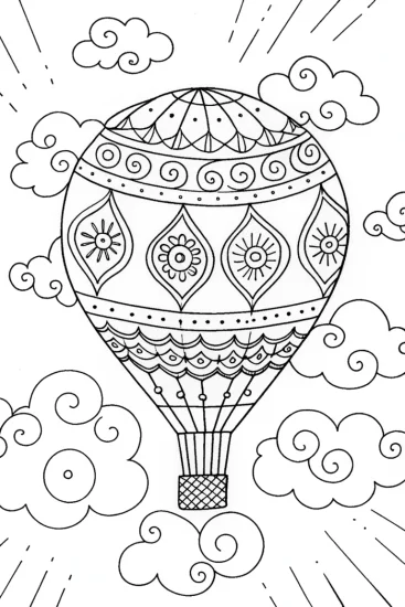 A coloring page of Whimsical Hot Air Balloon Coloring Page