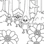 Chickens on a Nature Quest Coloring Page