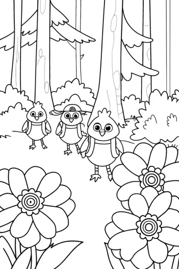 A coloring page of Chickens on a Nature Quest Coloring Page
