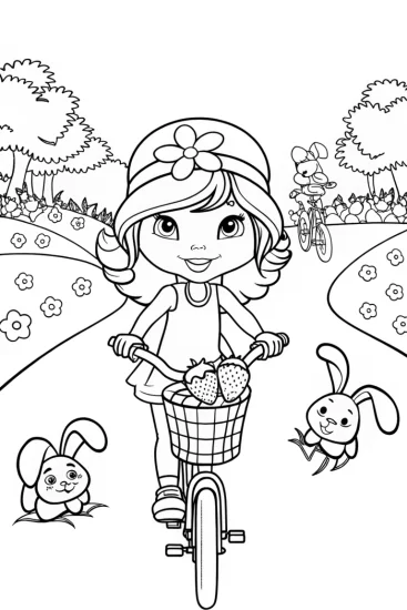 A coloring page of Strawberry Shortcake’s Berry Biking Adventure Coloring Page