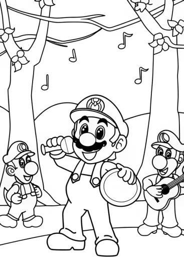 A coloring page of Mario’s Musical Adventure Coloring Page